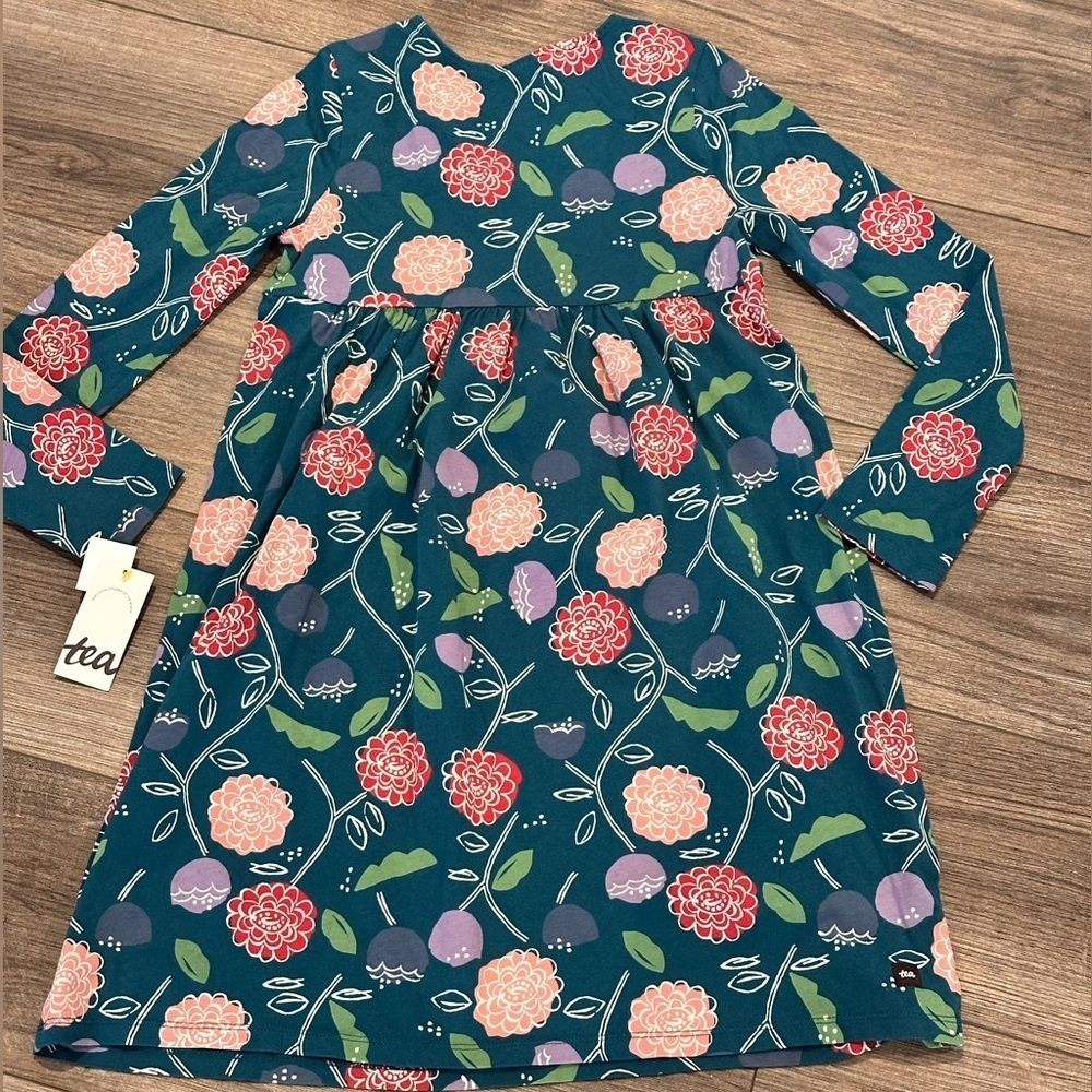 NWT! Tea Collection Girls 10 Long Sleeve Wrap Neck Dress in Folk Floral - Picture 7 of 7
